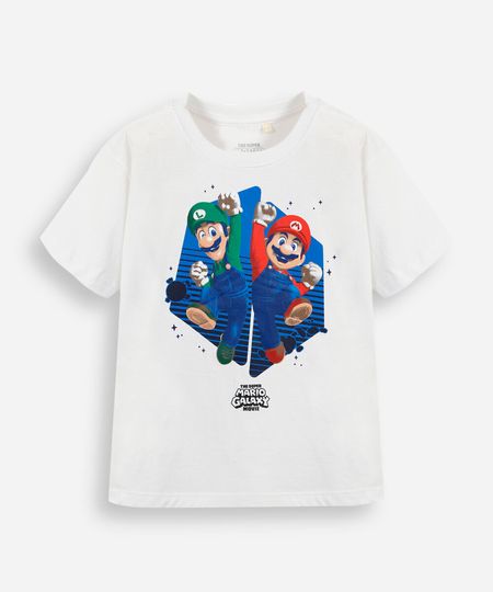 camiseta infantil de algodão mario bros off white 8