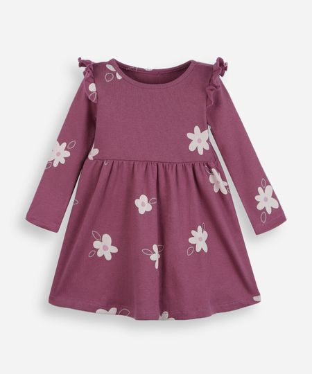 vestido infantil de algodão manga longa com babado floral rosa 3 vestido infantil de algodão manga longa com babado floral rosa 3