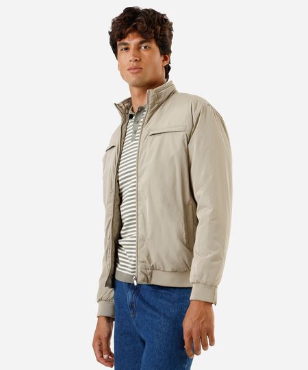jaqueta puffer gola alta bege M
