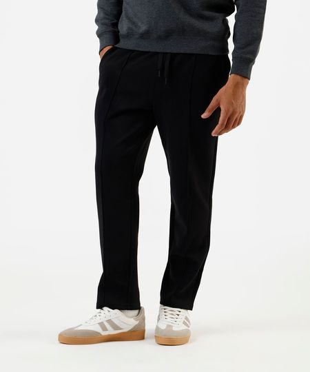 calça reta masculina com nervuras cós elástico preta GG calça reta masculina com nervuras cós elástico preta GG