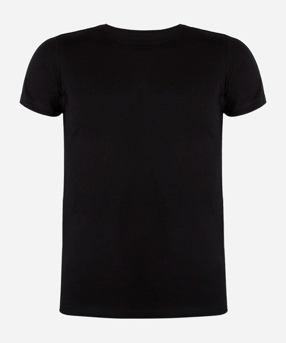 camiseta juvenil de algodão manga curta preta