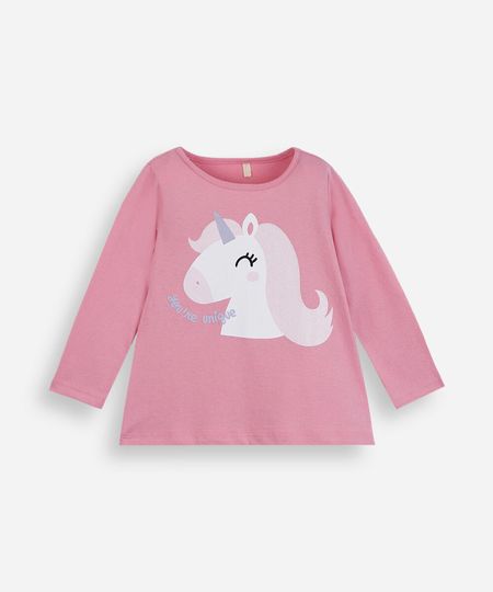 blusa infantil de algodão unicórnio rosa 4