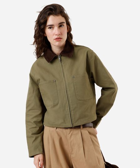 jaqueta feminina de sarja gola cotelê verde G