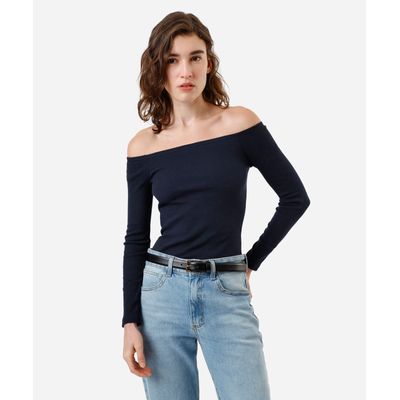 blusa cropped feminina de algodão ombro a ombro azul