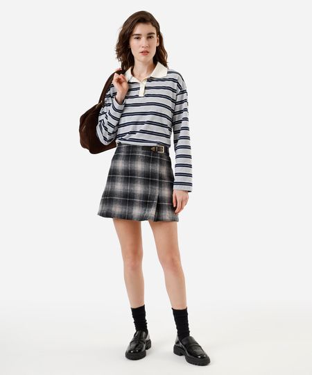 minissaia feminina com lã xadrez cinza 40