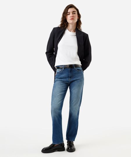 calça reta slim feminina jeans cintura alta azul 36 calça reta slim feminina jeans cintura alta azul 36