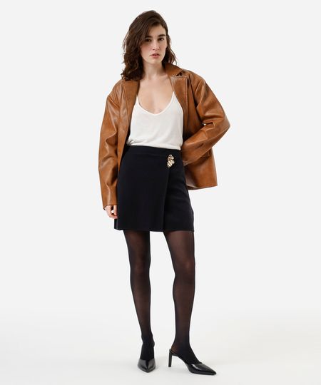saia curta feminina de tricot com fivela orgânica preta GG saia curta feminina de tricot com fivela orgânica preta GG