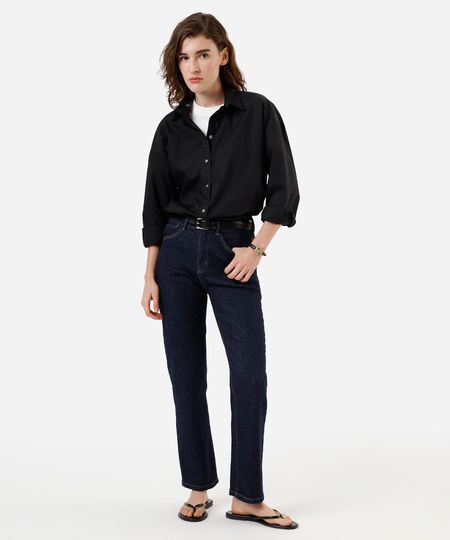 calça reta slim feminina jeans cintura alta azul 36 calça reta slim feminina jeans cintura alta azul 36