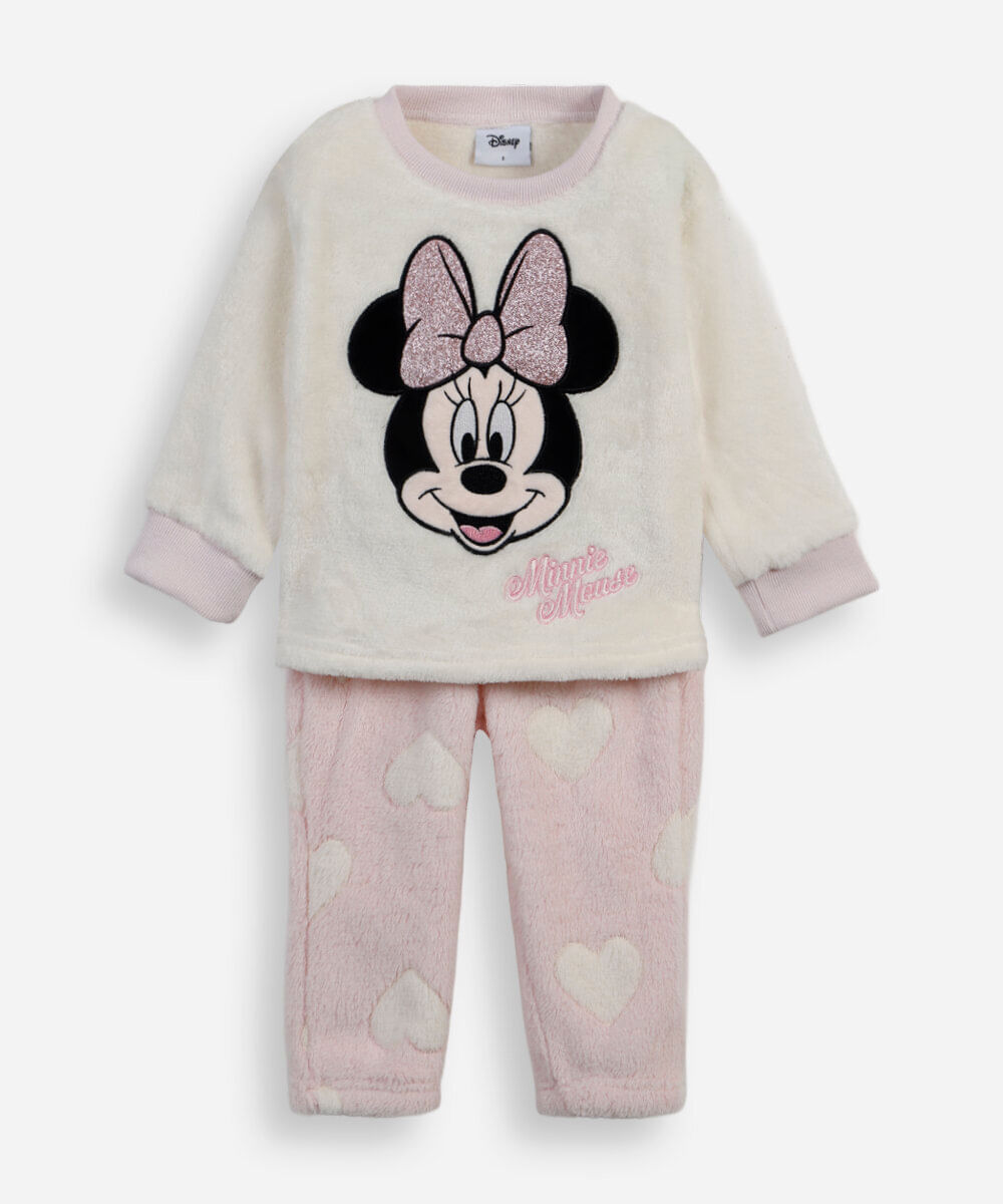 pijama infantil de pelúcia minnie off white