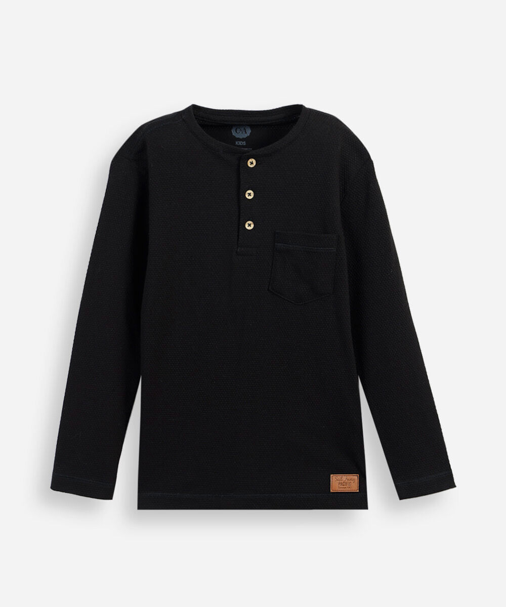 blusa infantil gola padre texturizada preta