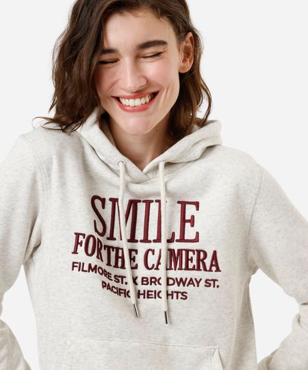 blusão feminino de moletom com capuz e bordado cinza M blusão feminino de moletom com capuz e bordado cinza M