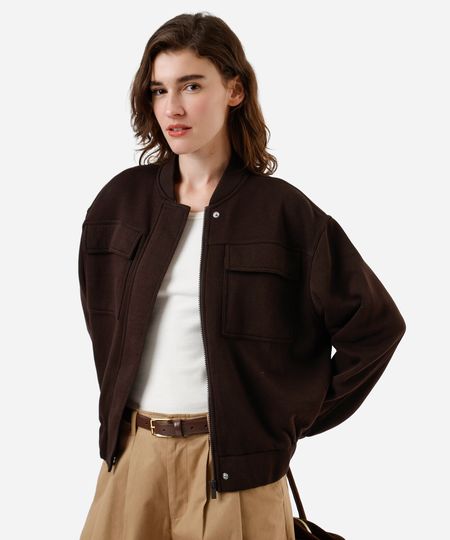 jaqueta bomber feminina de moletom marrom PP jaqueta bomber feminina de moletom marrom PP