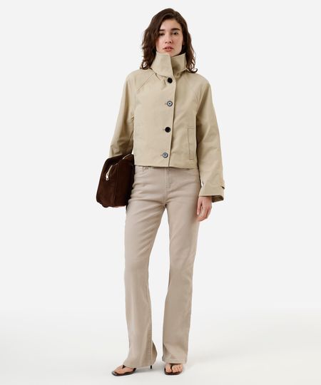 calça flare feminina de sarja cintura alta bege 34 calça flare feminina de sarja cintura alta bege 34