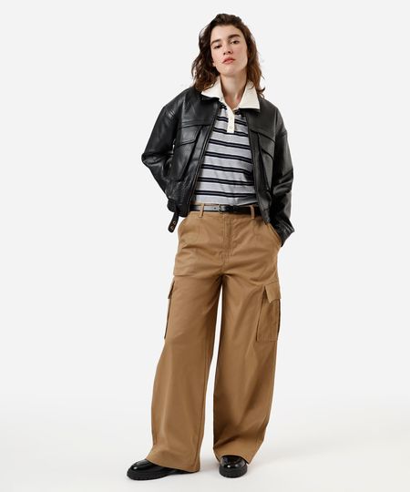 calça skater cargo feminina de sarja cintura baixa bege 36 calça skater cargo feminina de sarja cintura baixa bege 36