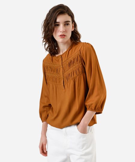 blusa feminina de viscose com renda marrom P