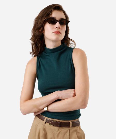 blusa feminina de algodão gola alta canelada verde P blusa feminina de algodão gola alta canelada verde P