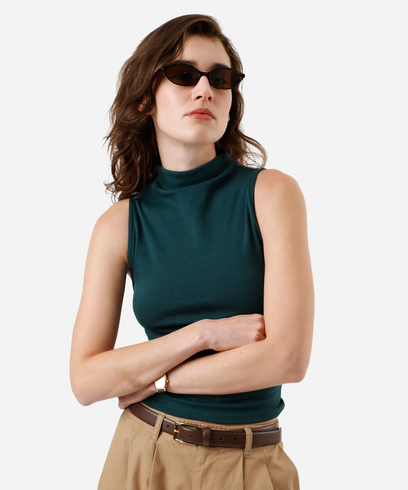 blusa feminina de algodão gola alta canelada verde