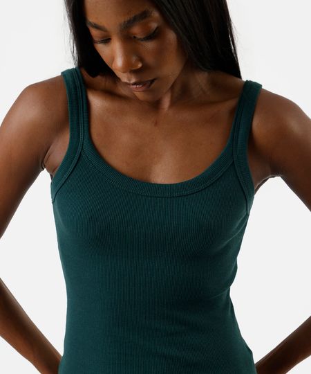 regata alça fina feminina de algodão canelada básica verde M regata alça fina feminina de algodão canelada básica verde M