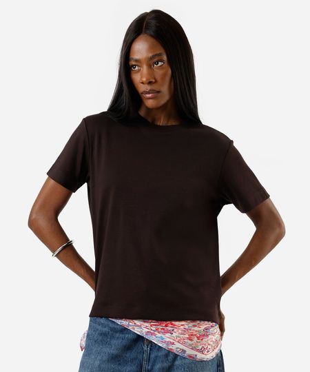 camiseta básica de algodão peruano marrom PP camiseta básica de algodão peruano marrom PP