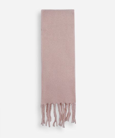 cachecol de tricot felpado com franjas rosa UNICO cachecol de tricot felpado com franjas rosa UNICO