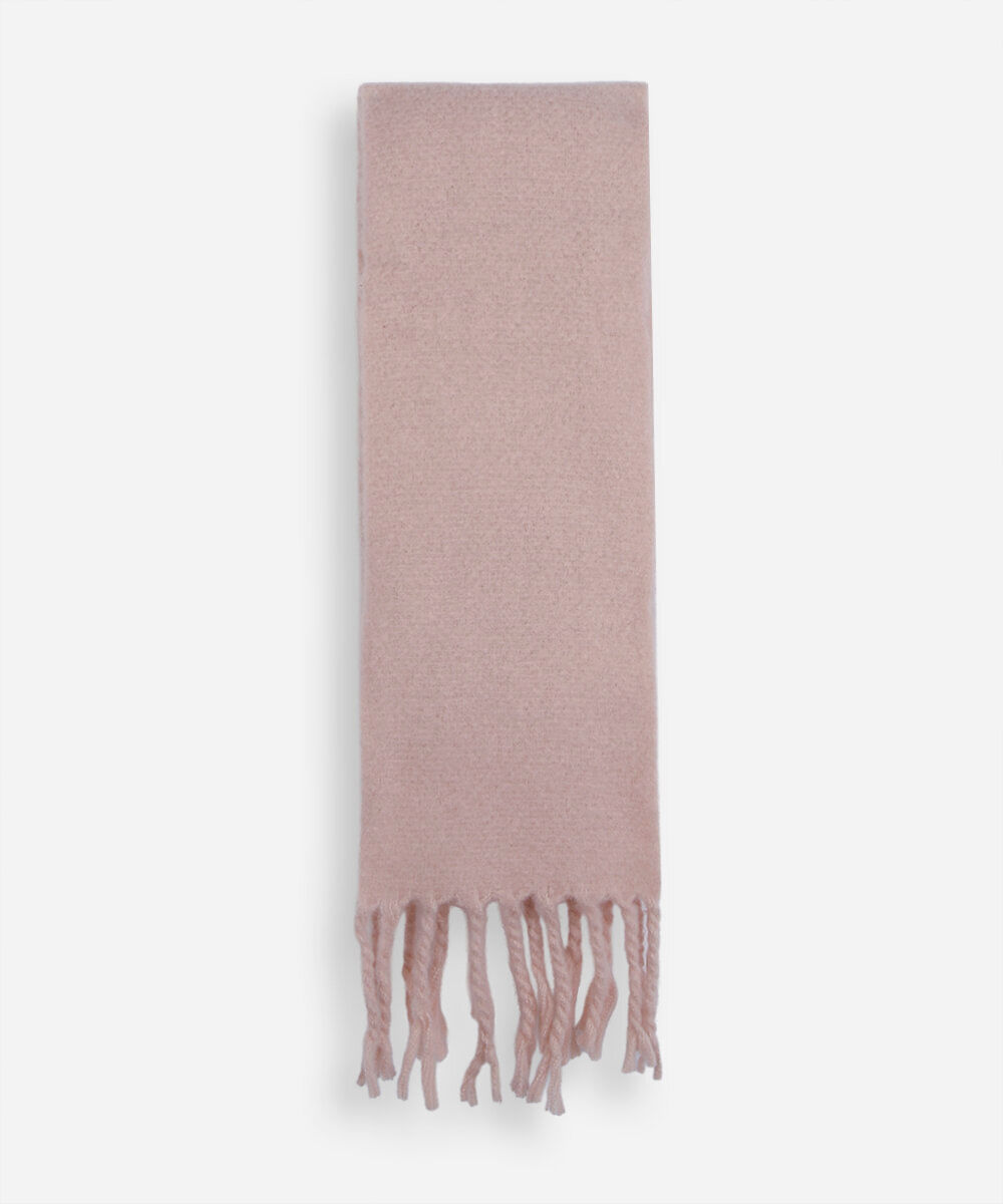 cachecol de tricot felpado com franjas rosa