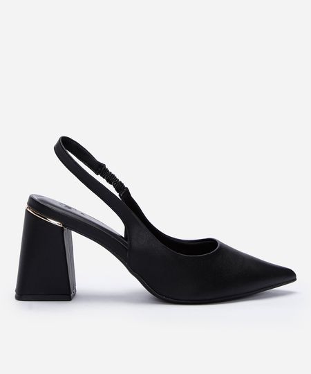 scarpin slingback feminino bico fino salto grosso preto 34