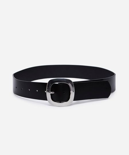 cinto largo com fivela quadrada mindset - preto 85CM