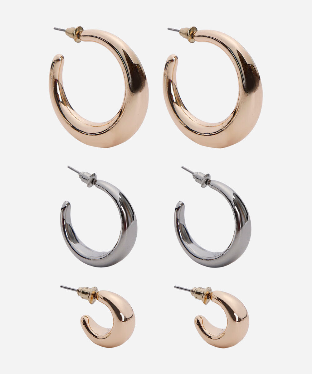 kit de 3 brincos argolas colorido