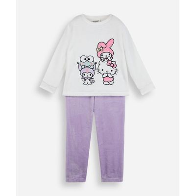 pijama infantil de pelúcia hello kitty e amigos off white