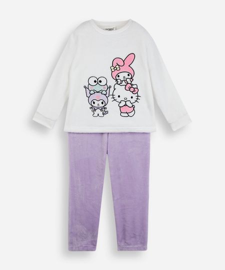 pijama infantil de pelúcia hello kitty e amigos off white 8 pijama infantil de pelúcia hello kitty e amigos off white 8