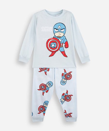 pijama longo infantil de algodão capitão américa azul 2