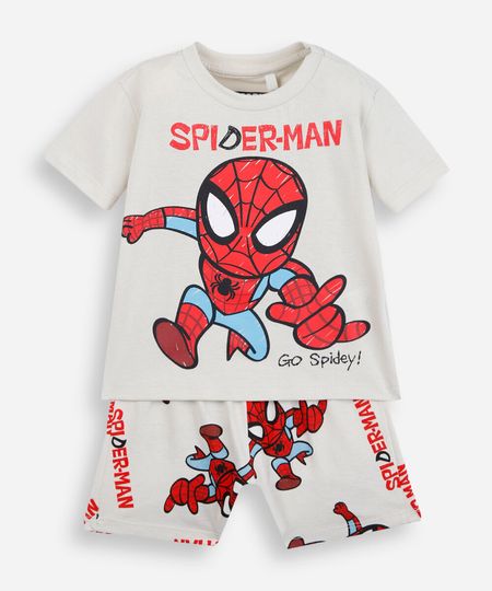 pijama curto infantil de algodão homem aranha bege 3