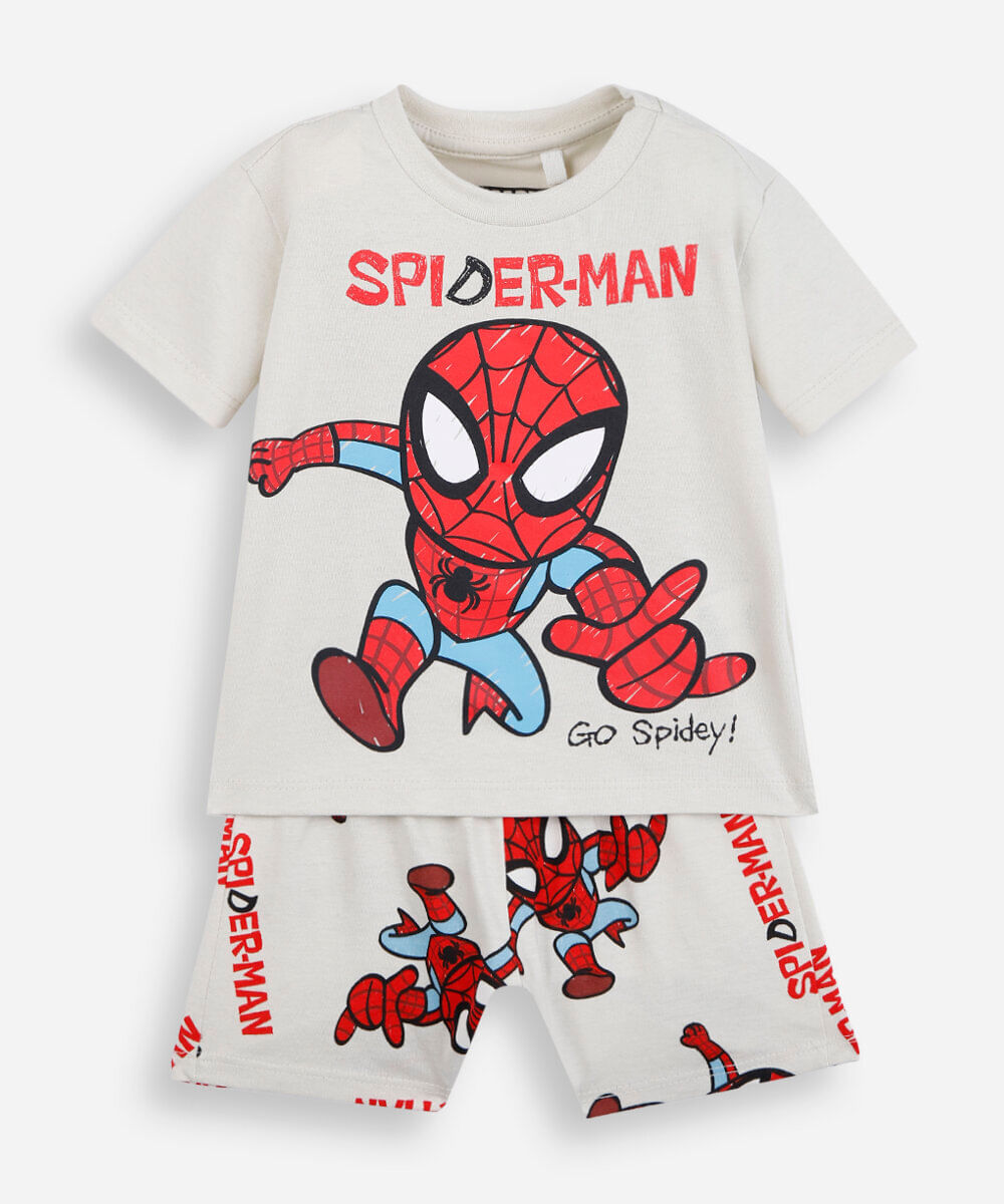pijama curto infantil de algodão homem aranha bege