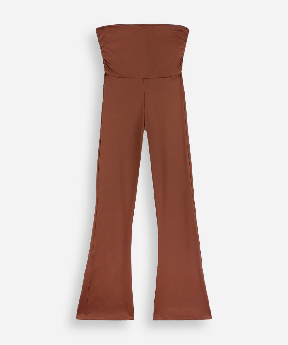 calça flare juvenil de poliamida com franzido marrom