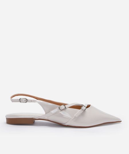 sapatilha slingback bico fino com fivelas off white 36