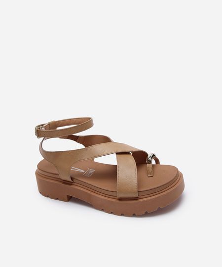 sandália flatform tratorada vizzano marrom 34