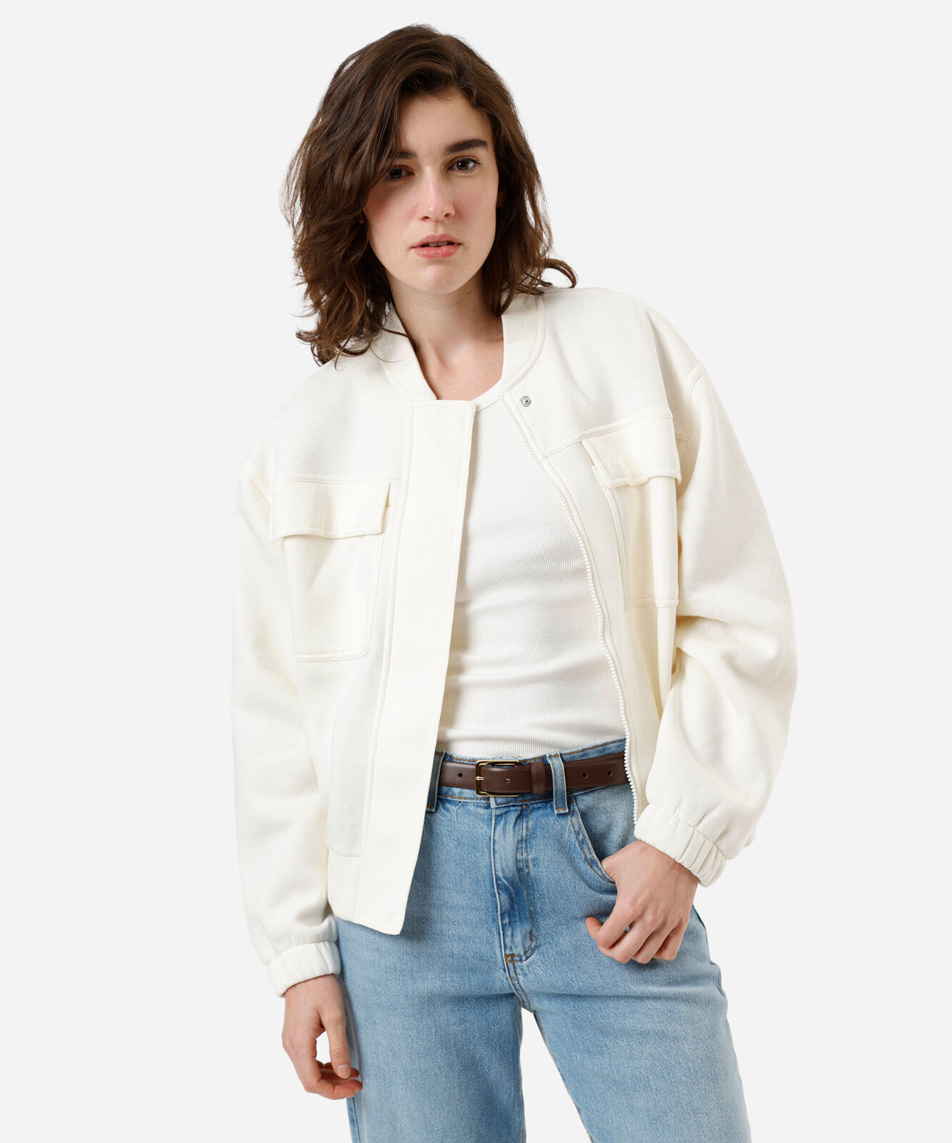 jaqueta bomber feminina de moletom off white