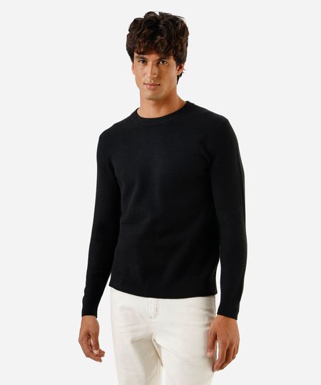 suéter masculino de tricot gola redonda  texturizado preto P