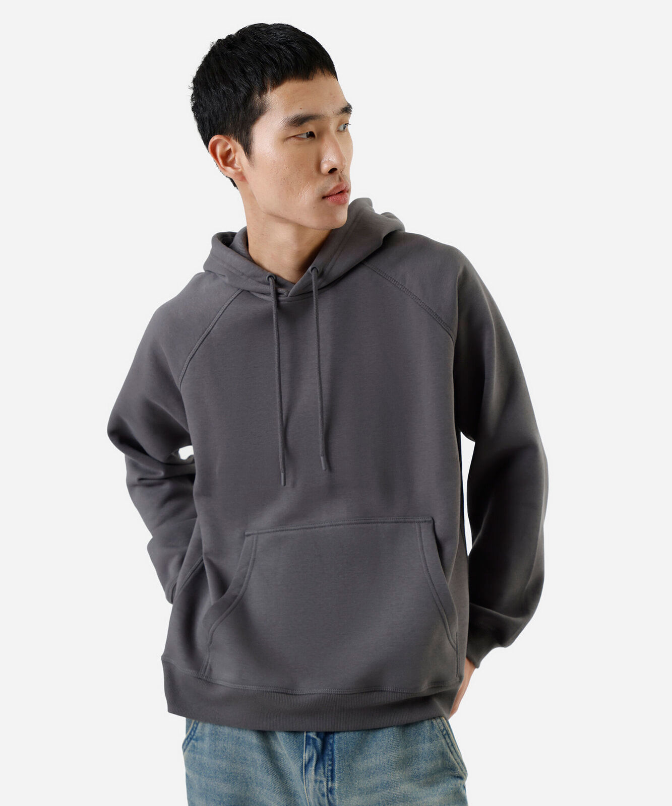 blusão básico masculino de moletom com capuz cinza