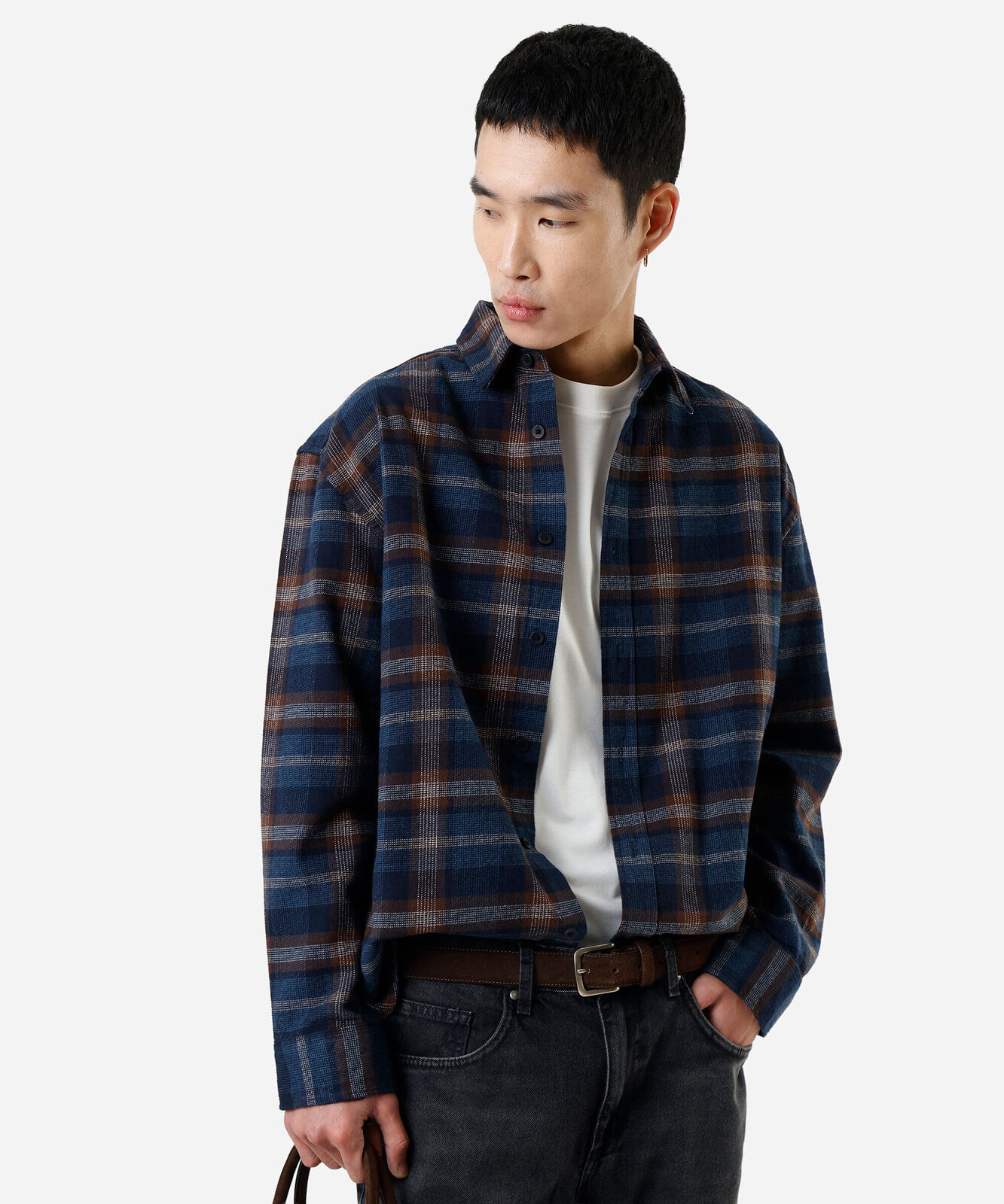 camisa masculina de algodão xadrez azul