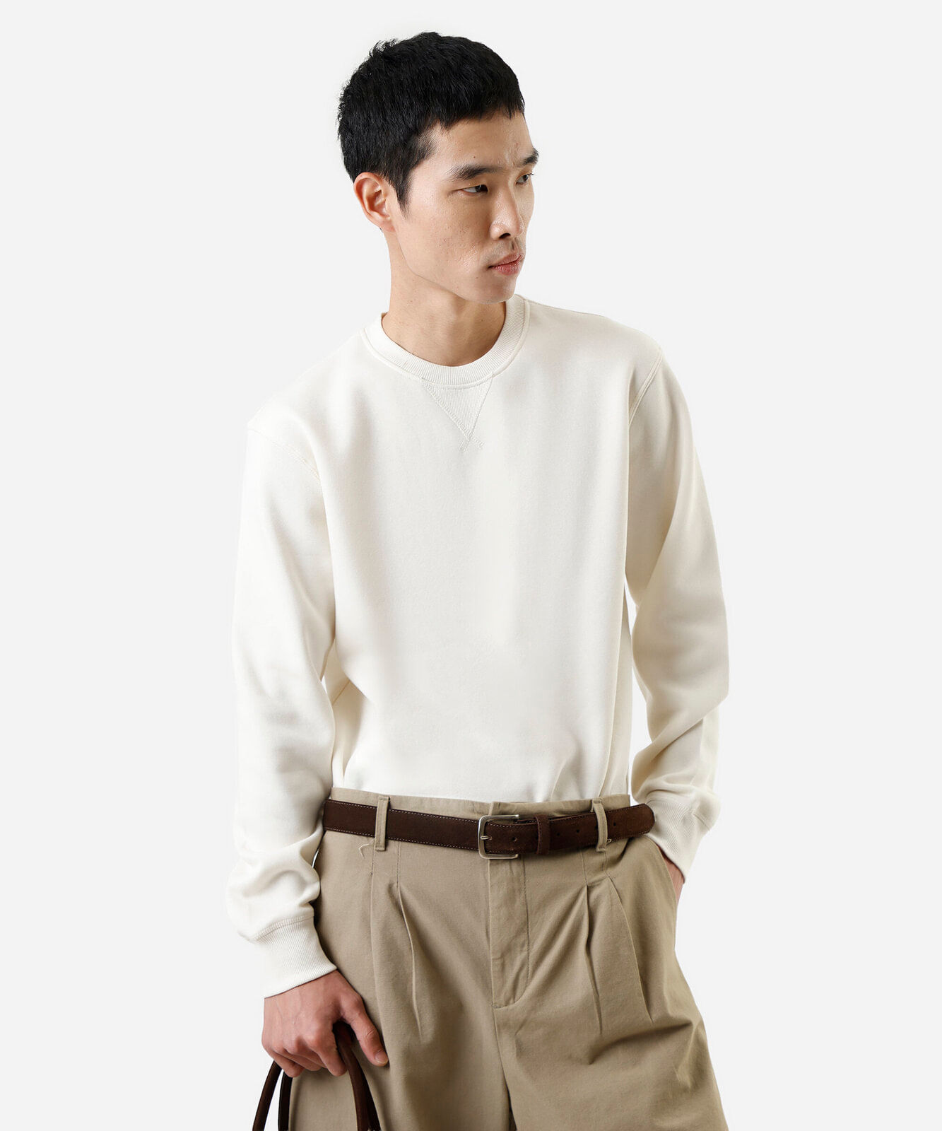 blusão básico masculino de moletom gola redonda manga longa off white