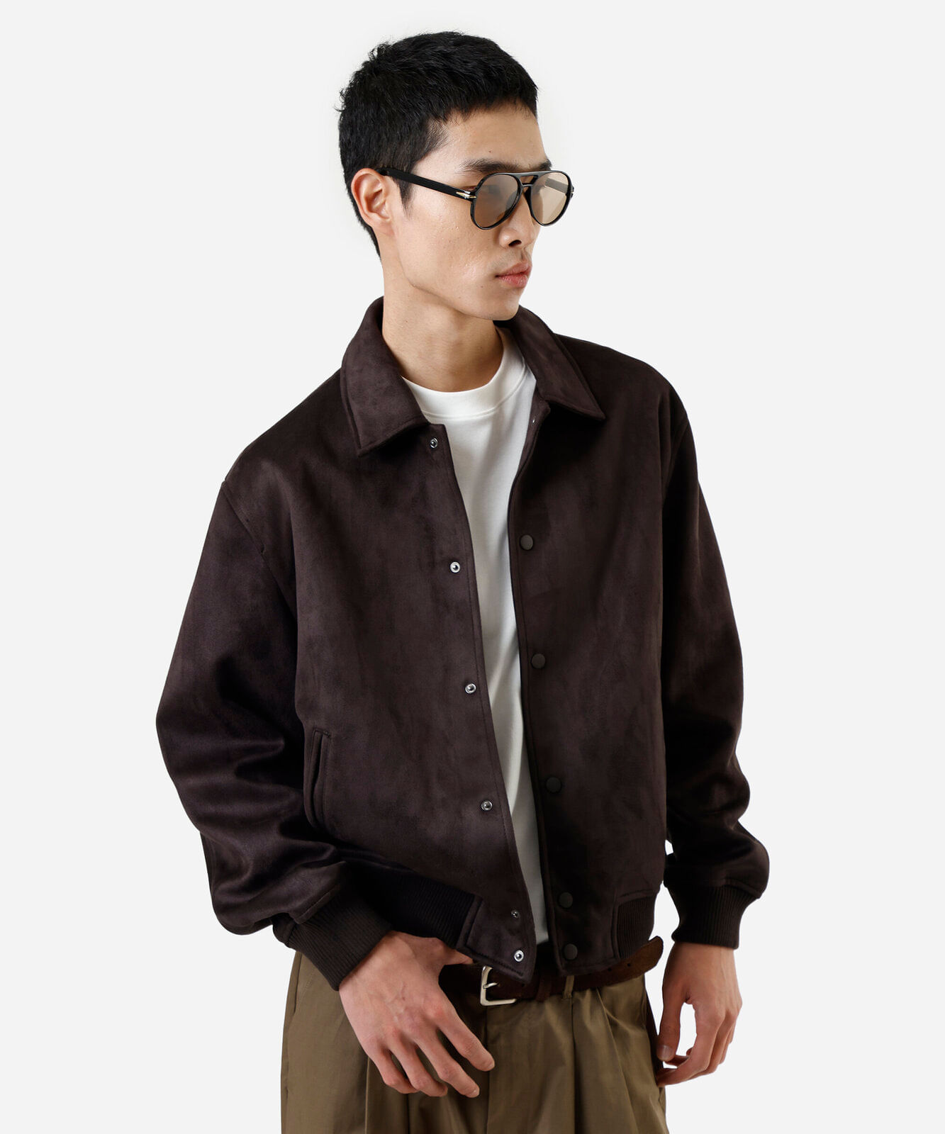 jaqueta bomber masculina de suede marrom