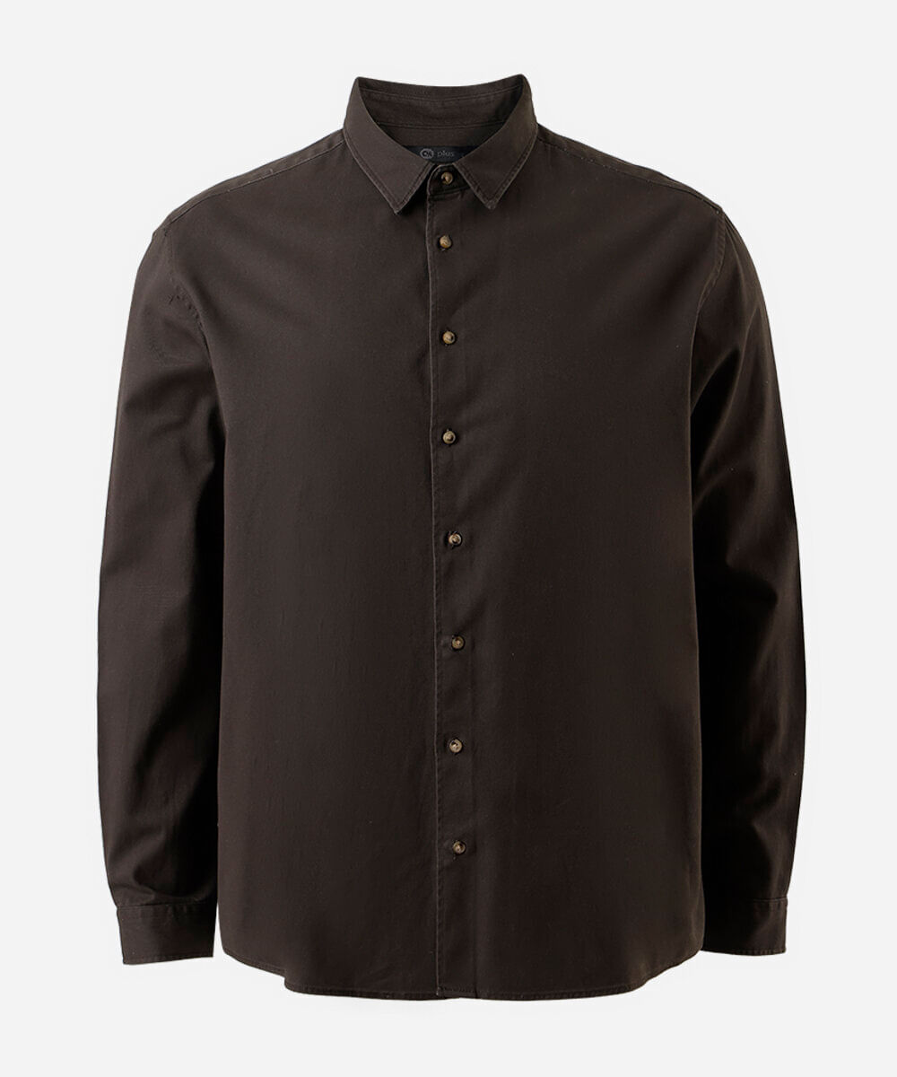 camisa masculina de sarja manga longa plus size marrom