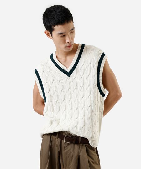 colete masculino de tricot texturizado off white M