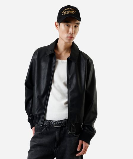 jaqueta bomber masculina de pu com bolsos preta M jaqueta bomber masculina de pu com bolsos preta M