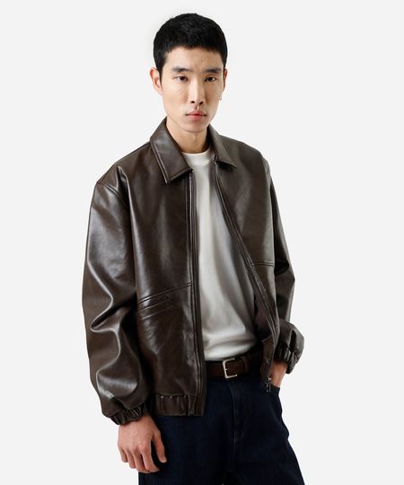 jaqueta masculina de pu com bolsos marrom M jaqueta masculina de pu com bolsos marrom M