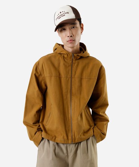 jaqueta masculina de sarja com capuz marrom G