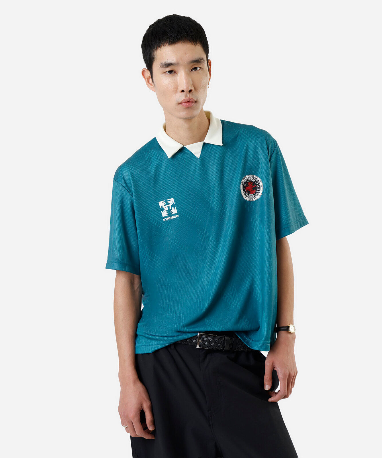 camiseta box fit masculina futebol com gola verde