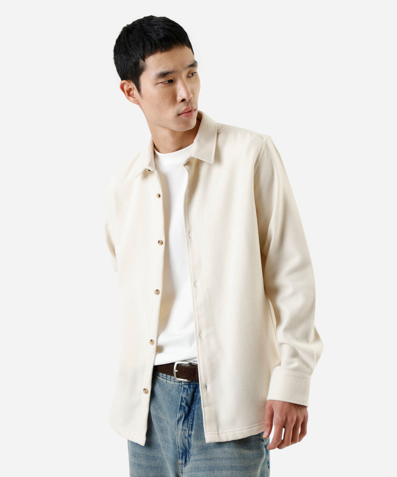 camisa masculina com lã manga longa bege