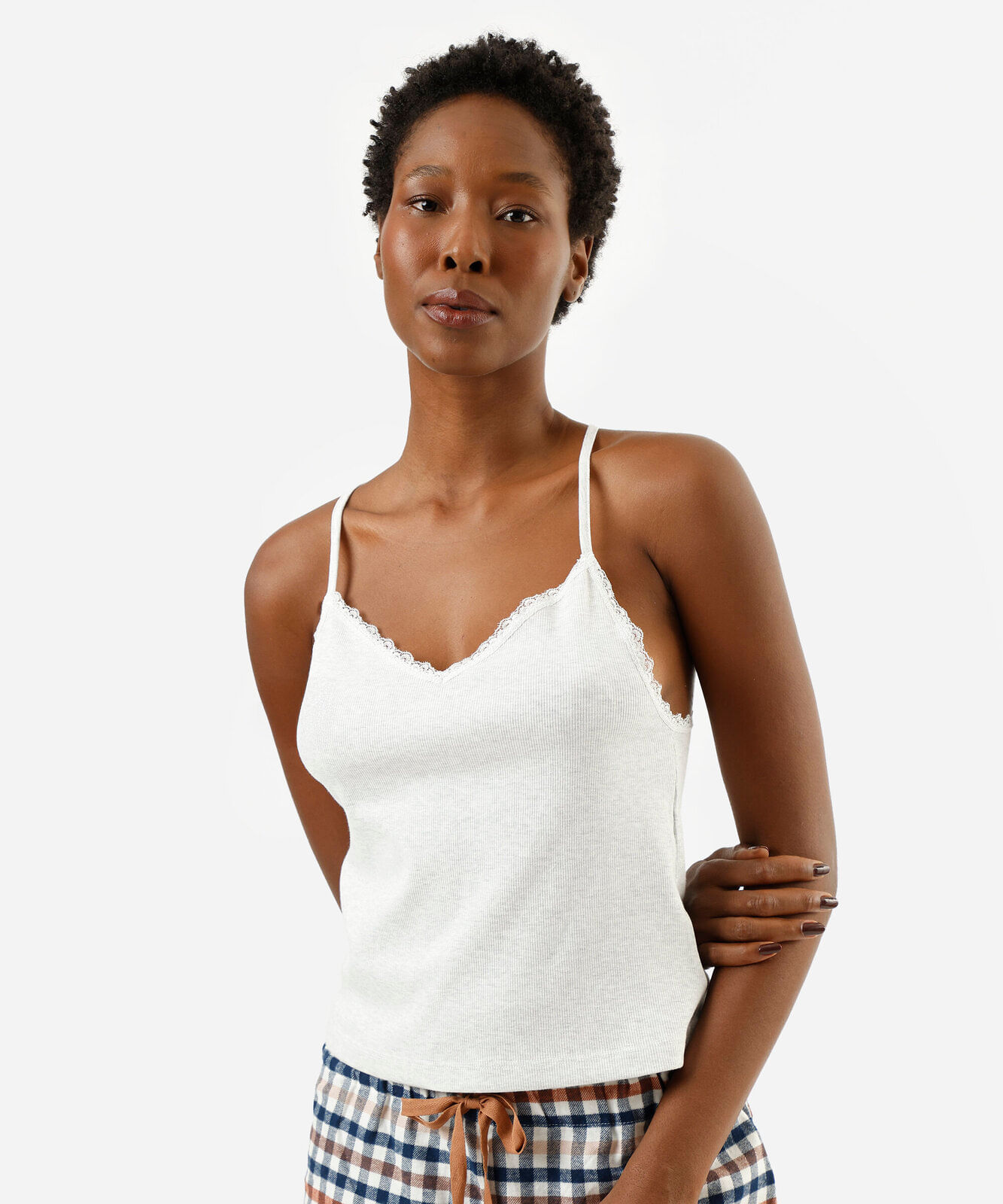 regata de pijama avulsa feminina com renda cinza